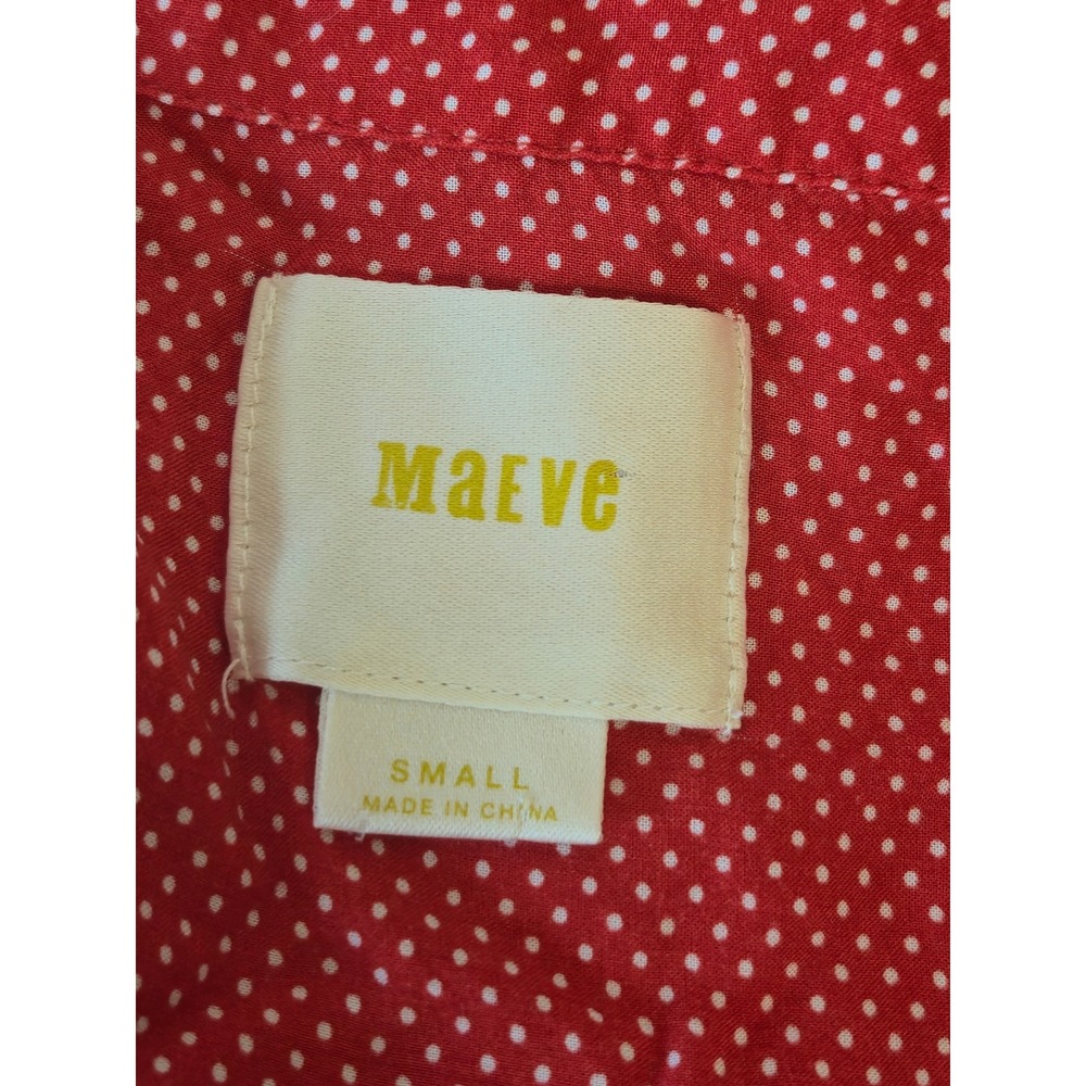 Maeve Anthropologie Red Polka Dot Pintuck Pleated Button Front Blouse Small - Picture 4 of 7